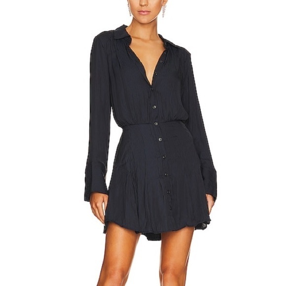 Free People Everly Pinstripe Long Sleeve Shirtdress Size Small - Picture 5 of 10